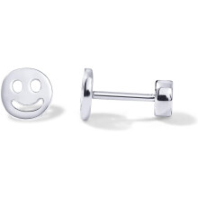 (White Gold, Smiley) Classic Elegant 14K Gold Plated 925 Sterling Silver Posts Pair of Flat Back Stud Earrings for Women | Cartilage Helix Piercing