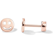 (Rose Gold, Smiley) Classic Elegant 14K Gold Plated 925 Sterling Silver Posts Pair of Flat Back Stud Earrings for Women | Cartilage Helix Piercing