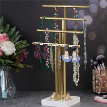 2X Gold 4 Tiers T-Shaped Jewelry Rack Earring Storage Rack Jewelry Display Rack Necklace Display Rack