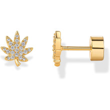 (Yellow Gold, Leaf) Classic Elegant 14K Gold Plated Dainty Flat Back Earrings for Women - Hypoallergenic Sterling Silver Posts Helix Jewelry