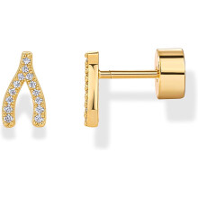 (Yellow Gold, Wishbone) Classic Elegant 14K Gold Plated Dainty Flat Back Earrings for Women - Hypoallergenic Sterling Silver Posts Helix Cartilage