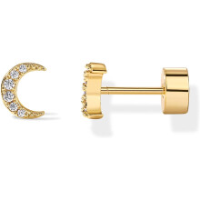 (Yellow Gold, Moon) Classic Elegant 14K Gold Plated Dainty Flat Back Earrings for Women - Silver Posts Helix Cartilage Piercing Jewelry