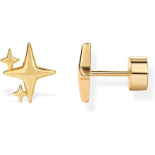 (Yellow Gold, Sparkle) Classic Elegant 14K Gold Plated Dainty Flat Back Earrings for Women - Silver Posts Helix Cartilage Piercing Jewelry