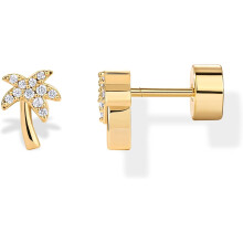 (Yellow Gold, Palm Tree) Classic Elegant 14K Gold Plated Dainty Flat Back Earrings for Women - Hypoallergenic Sterling Silver Posts Helix Jewelry