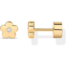(Yellow Gold, Flower) Classic Elegant 14K Gold Plated Dainty Flat Back Earrings for Women - Hypoallergenic Sterling Silver Posts Helix Cartilage