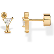 (Yellow Gold, Martini) Classic Elegant 14K Gold Plated Dainty Flat Back Earrings for Women - Hypoallergenic Sterling Silver Posts Helix Jewelry