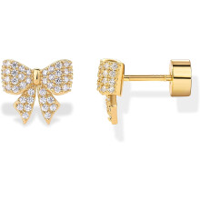 (Yellow Gold, Bow) Classic Elegant 14K Gold Plated Dainty Flat Back Earrings for Women - Silver Posts Helix Cartilage Piercing Jewelry
