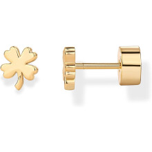 (Yellow Gold, Clover) Classic Elegant 14K Gold Plated Dainty Flat Back Earrings for Women - Hypoallergenic Sterling Silver Posts Helix Jewelry