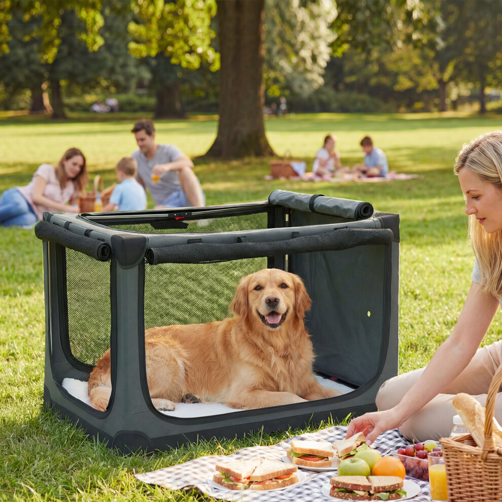 Pawhut Collapsible Dog Crate Portable Pet Travel Carrier 90 X 64 X 64 Cm