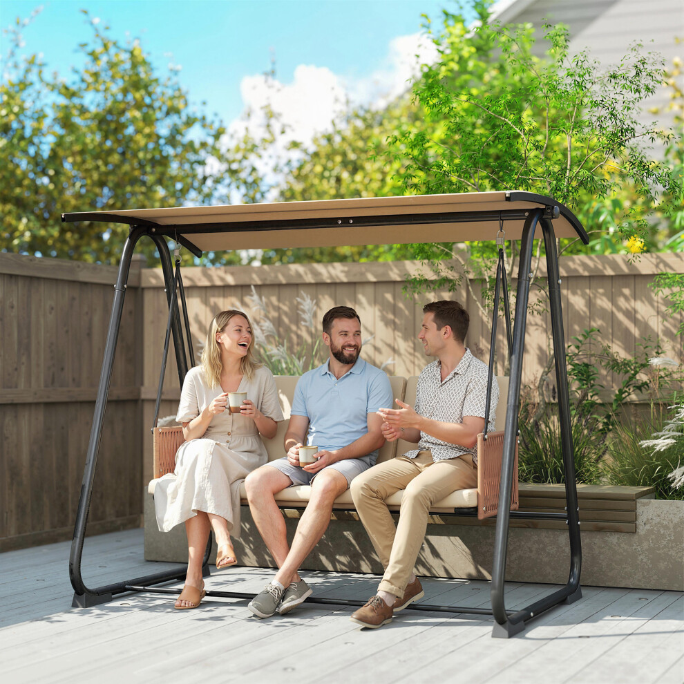 Outsunny 3 Seater Garden Swing Chair With Adjustable Canopy, Sand Brown