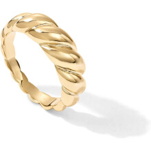 (10, Yellow Gold) HKEDES 14K Gold Plated Croissant Dome Rings for Women - Trendy Twisted Braided Band - Chunky Signet Stackable Ring Stetement Jewelry