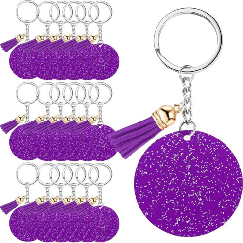 Chaveiro AcríLico em Branco com Chaveiro 1,97 Polegadas Glitter AcríLico em Branco FaçA Você Mesmo Chaveiro Borla Roxo