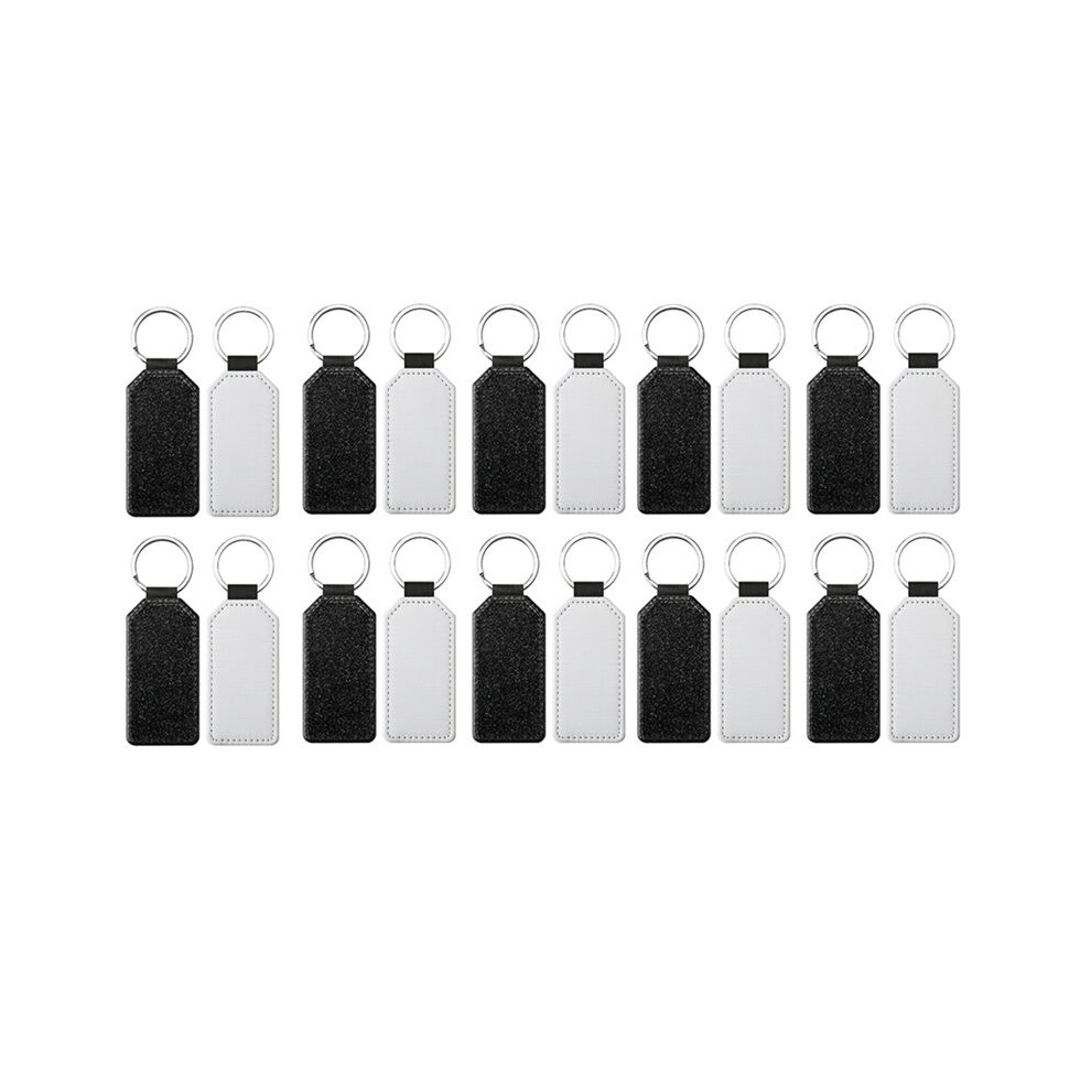 20Pack Sublimation Blanks Keychain Glitter Pu Leather Keychain Heat Transfer Keyring Sublimation Blank Rectangle Black 4713933463304