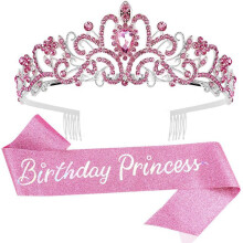 Birthday Girl Tiara Crown Princess Crown with Birthday Sash for Women Happy Birthday Party Supplies