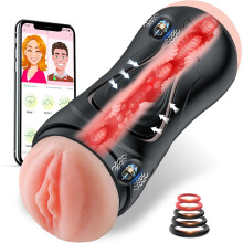 Automatic Male Masturbator Sex Toy for Men, Adult Erotic Toy with Double Vibration Channels, Penis Blowjob 3D Fake Vagina Masturbators Pocket Pussy