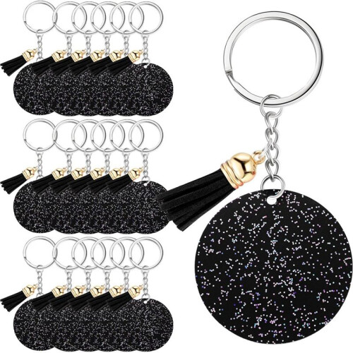 Chaveiro AcríLico em Branco com Chaveiro 1,97 Polegadas Glitter AcríLico em Branco FaçA Você Mesmo Chaveiro Borla Preto