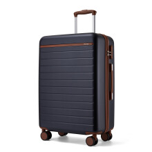 (Navy/Brown, 24Inch) 20/24/28Inch Hard Shell Suitcase 4 Wheels Cabin Hand Luggage Travel Case ABS+PC