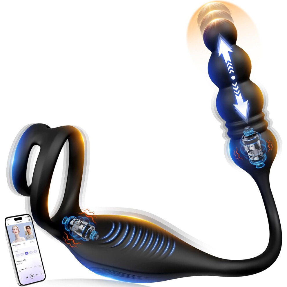 Gogerstar Thrusting Anal Vibrator Male Sex Toy For Men, Prostate Massager Anal Toys With 9 Thrust & 9 Vibration Modes, Cock Ring & Remote Control Butt Plug
