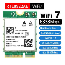RTL8922AE WiFi7 Card+Rotating Antenna 2.4G/5G/6G 6338Mbps Bluetooth5.4 M.2 NGFF Wireless WiFi Adapter Card for Win10/11