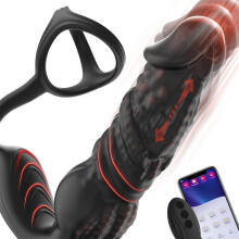 Prostate Massager Anal Sex Toys for Male, 6-in-1 Anal Dildo Vibrator with Silicone Cock Rings, Remote&APP Control Thrusting Vibrating Buttplug