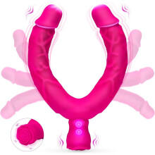 Double Ended Dildo Lesbian Sex Toy, Double Sided Headed Penetration Anal Vibrator with 10 Vibrating Modes, Long Strapless Dildo for Women Gay Couples