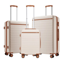 (Cream/Brown, 20+24+28Inch) 20/24/28Inch Hard Shell Suitcase 4 Wheels Cabin Hand Luggage Travel Case ABS+PC