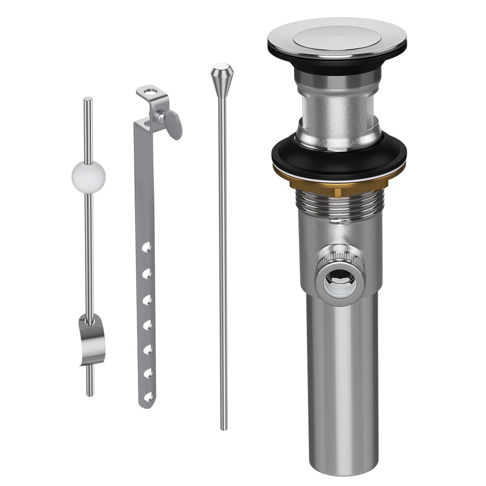 Pop Up Sink Drain Stopper Assembly With Ball Lift Rod And Overflow, Solid Brass Bathroom Pop Up Drain Assembly For Vanity Vessel Sink 9043876402999