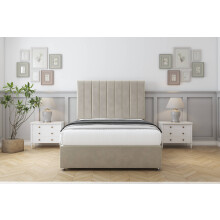 (6' Super King, Cream) Comfort Tokyo Plush Divan Bed Base No Drawers With 26" Strutted Headboard
