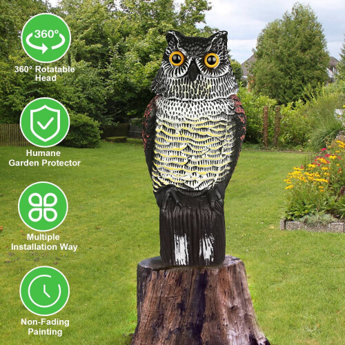 Lifelike owl decoy with rotatable head, 1 piece