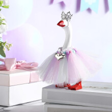 Mini Desk Goose Costume Set with Rhinestone Crown Tutu Necklace Magnetic Keychain for Pet Duck Figurine Desktop Decor Party Photo Prop