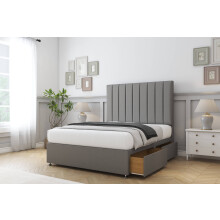 (5' King, Pewter) Comfort Tokyo Dumfries Divan Bed Base 2 Drawers Foot-End With 54" Floor Standing Headboard