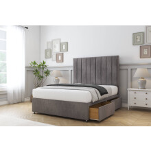 (4'6 Double, Slate) Comfort Tokyo Naples Divan Bed Base 2 Drawers Foot-End With 54" Floor Standing Headboard