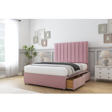 (2'6 Small Single, Pink) Comfort Tokyo Cream Plush Divan Bed Base 2 Drawers Same Side With 26" Strutted Headboard 2'6 Small Single