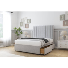 (4' Small Double, Sliver) Comfort Tokyo Plush Divan Bed Base 2 Drawers Foot-End With 26" Strutted Headboard