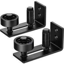 2 Pack Barn Door Floor Guide, Sliding Barn Door Bottom Guide, Adjustable Floor Guide Roller, Flush Bottom, Quiet, Black, Steel Frame, Easy to Install