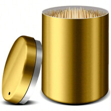 Stainl Steel Toothpick Holder Dispenser Quality Home Tooth Picks Lot Container with 500 Pieces Bamboo Toothpicks for Teeth and Appetizer Golden