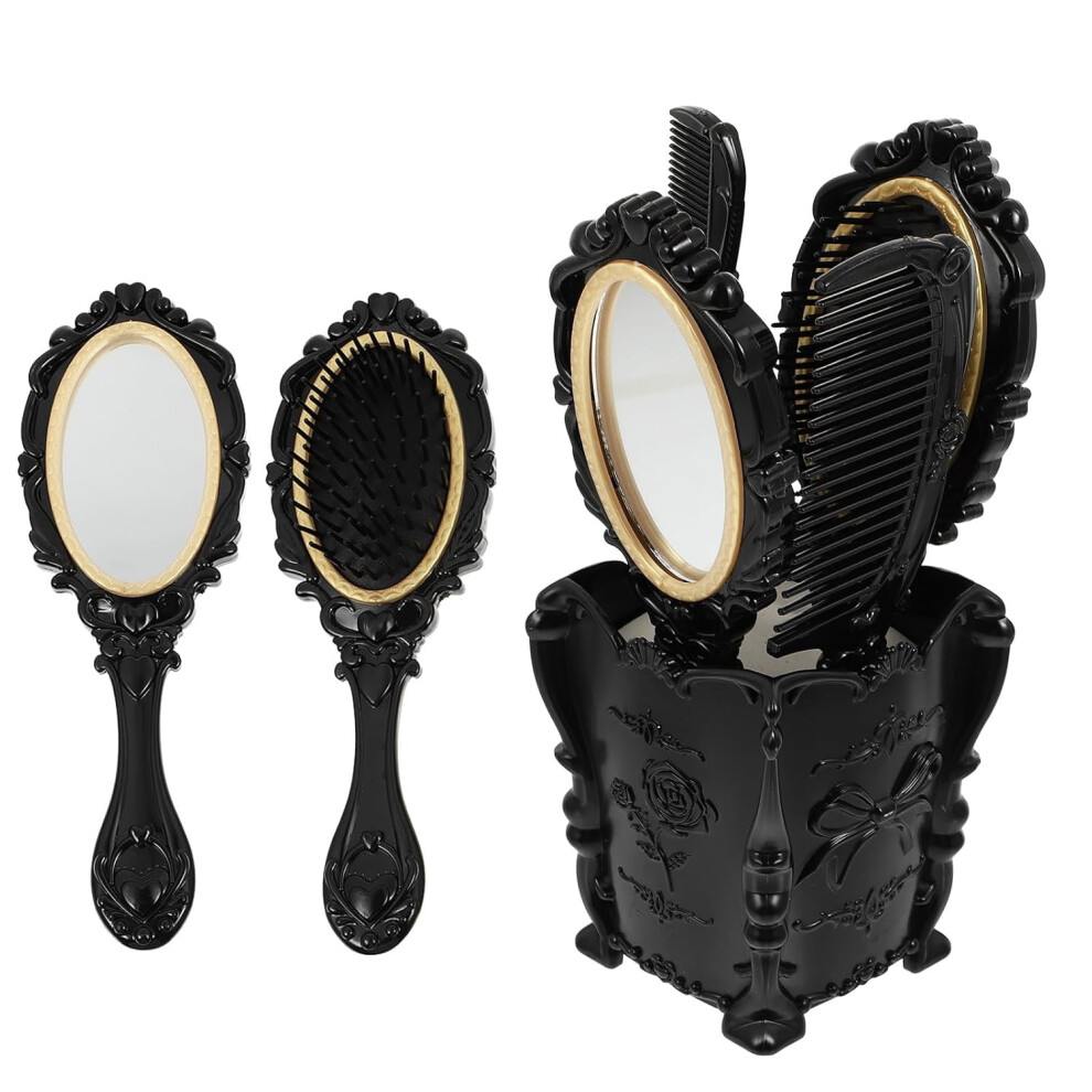 5pcs Vanity Mirror Set with Comb, Handheld Mirror, Hair Brush Holder, Round Mirror, Detangling Hair Comb - Hairdressing Tools for Travel