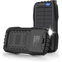 42800mAh Solar Power Bank with QC 3.0, Built-in Flashlight – Black