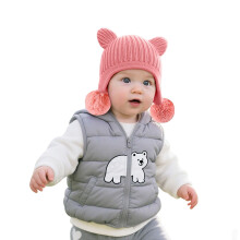 Toddler Winter Hat,Adorable Bear Ears Knit Hat With Double Pom Poms for Kids Winter Warm Soft Stretchy for Girls And Boys,Kids Winter Hat,Pink,S
