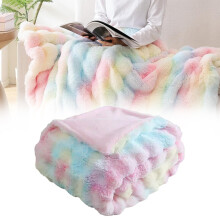 Rainbow Fuzzy Faux Fur Throw Blanket – Soft, Plush, Cozy Sherpa Throw for Bed, Couch, Living Room (18x18")