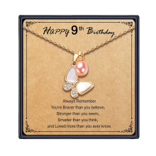 Butterfly Necklace – Pink Pearl, Gold-Plated 8th Birthday Gift for Daughter/Granddaughter/Niece, Includes Message Card
