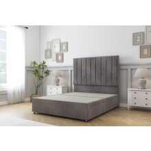 (4' Small Double, Slate) Sloomy Kansas Naples Divan Bed Base No Drawers With 26" Strutted Headboard
