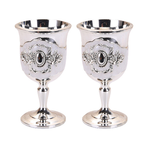 2pcs Metal Wine Cups Shot Glasses With Embossed Pattern-2