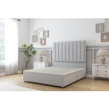(4'6 Double, Sliver) Sloomy Kansas Plush Divan Bed Base 2 Drawers Foot-End With 26" Strutted Headboard