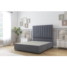 (4'6 Double, Steel) Sloomy Kansas Plush Divan Bed Base 2 Drawers Same Side With 26" Strutted Headboard