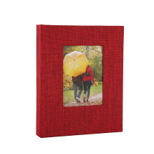 Thick Linen Cover 4x6 Photo Album With Front Window-bright red