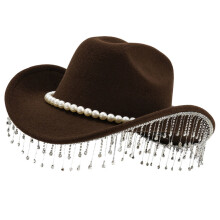 Durable Woolen Cowboy Hats With Sparkling-dark coffee