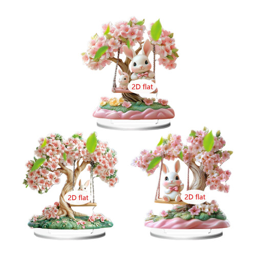 Balançoire d'arbre à fleurs japonaises et lapins,-SCB17843 1