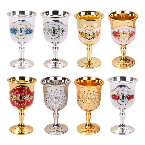 2Pcs Elegant Embossed Metal Wine Drinking Cup Goblet With-1 1