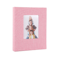 Linen Fabric Cover 4x6 Photo Album Clear Page Holds 144-Pink